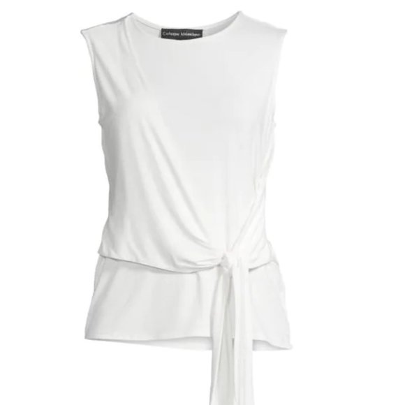 CATHERINE MALANDRINO ​Tie-Front Faux Wrap Top NWT Size Small White - Picture 3 of 3